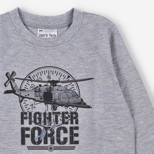 KAR-1018 Bluzka chłopięca z długim rękawem Lagarto Verde szara– bawełna z elastanem, polska produkcja