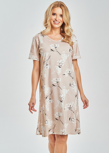 3538 Fiora Koszula nocna damska Taro – 100% bawełna, roślinny print, do kolan | Lekka koszula na lato