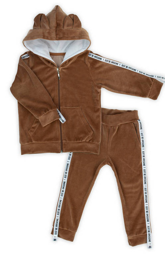 169312 Komplet welurowy dresowy 2-częściowy "Mix" Nicol - brązowy