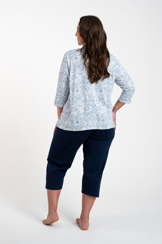 Antonia Piżama Damska 3/4 rękaw, 3/4 spodnie Italian Fashion - druk niebieski/granatowy