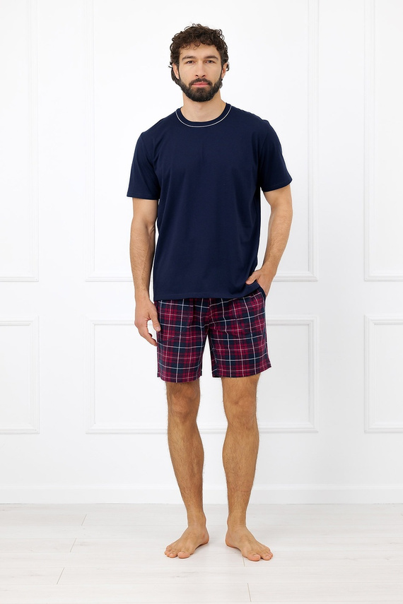 Italian Fashion Brajan piżama męska Mega Soft bawełna szorty w kratę