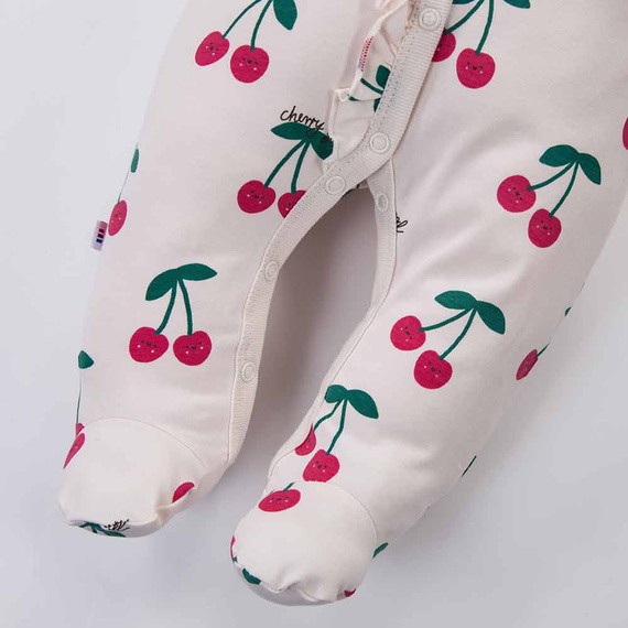 Pajac niemowlęcy Eevi Cherry ze stópkami bawełna miękki