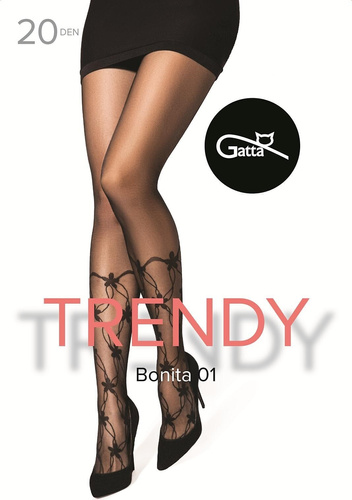 Gatta Trendy Bonita wz.01 20 den – czarne rajstopy w kwiaty