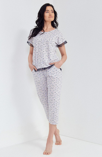 105 Piżama damska Cana -biały kwiatki