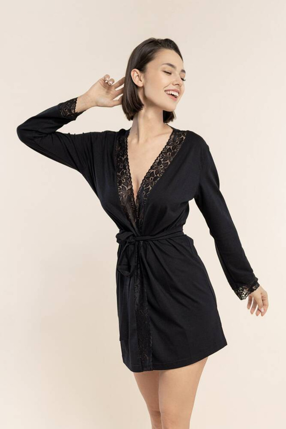 45 Szlafrok damski z koronką Bonamera czarny