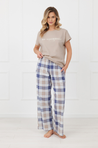 Piżama damska Rima Italian Fashion bawełna długie spodnie-beżowa