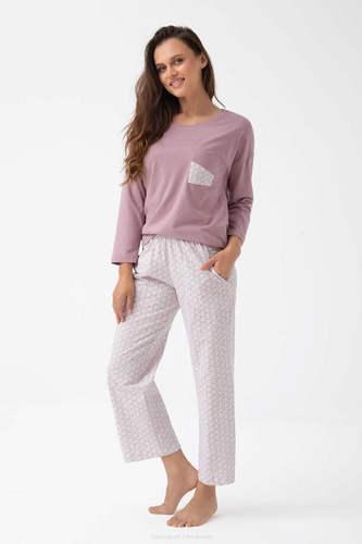 339 Piżama damska Luna – bawełna, rękaw 7/8, kolor kakaowy, wygoda i styl