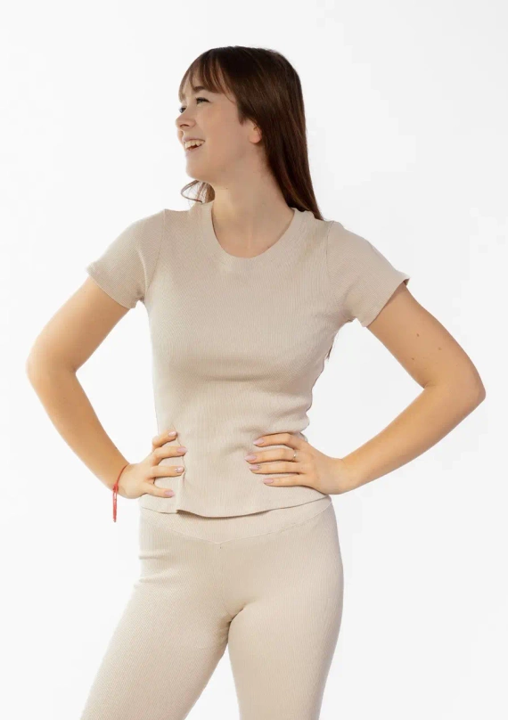 Halima Bluzka damska prążkowana Dkaren - beżowy