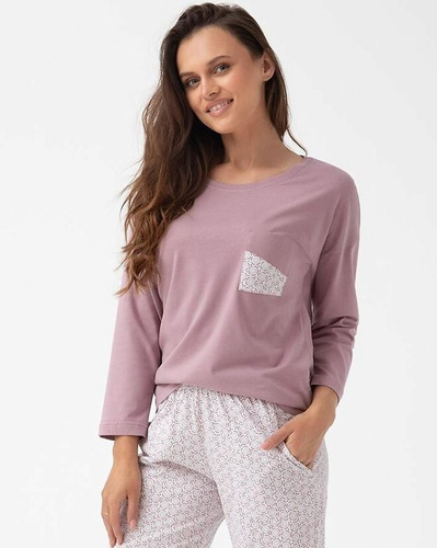 339 Piżama damska Luna – bawełna, rękaw 7/8, kolor kakaowy, wygoda i styl