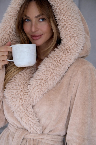L&L Ana 2646 Angora długi szlafrok damski pluszowy z futerkiem
