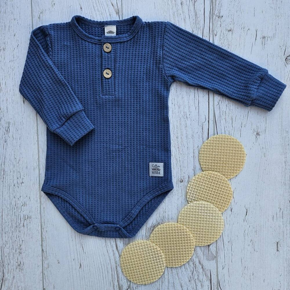 03249DRPD "Natural Waffel" Body polo z długim rękawem Makoma denim