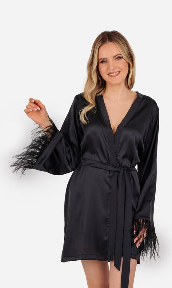 Marie Szlafrok damski satynowy ByShelly - czarny