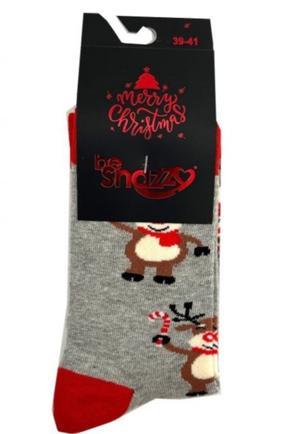 SKCH01 Skarpety świąteczne Be Snazzy jasny popiel 6– bawełniane, wzorowane, płaskie szwy