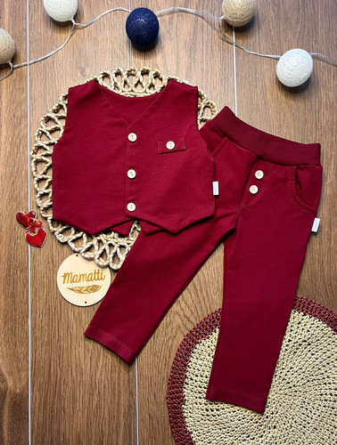 Mamatti KC020 elegancki komplet chłopięcy kamizelka spodnie bordo