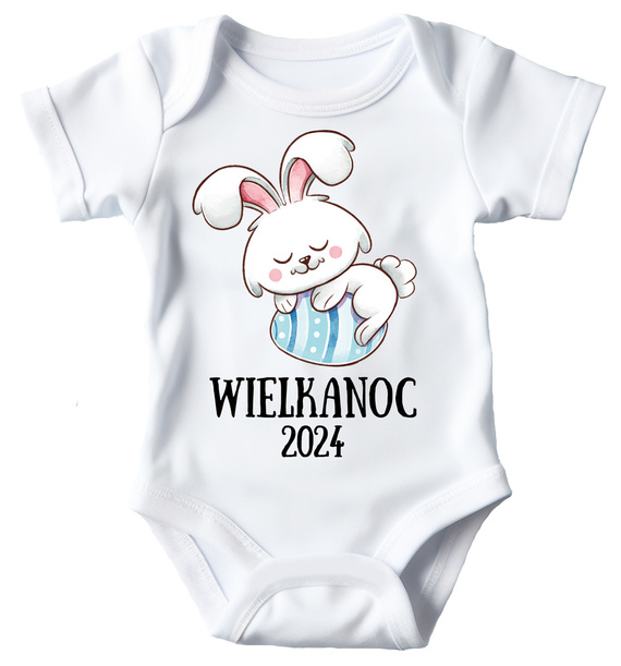 "Wielkanoc z króliczkiem dla chłopca" Body krótki rękaw Moocha biały