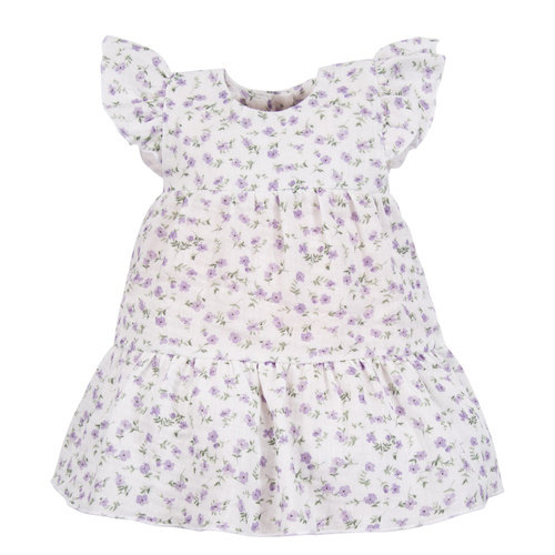 Sukienka Meadow muślin Eevi – krótki rękaw, małe kwiatki, lekka