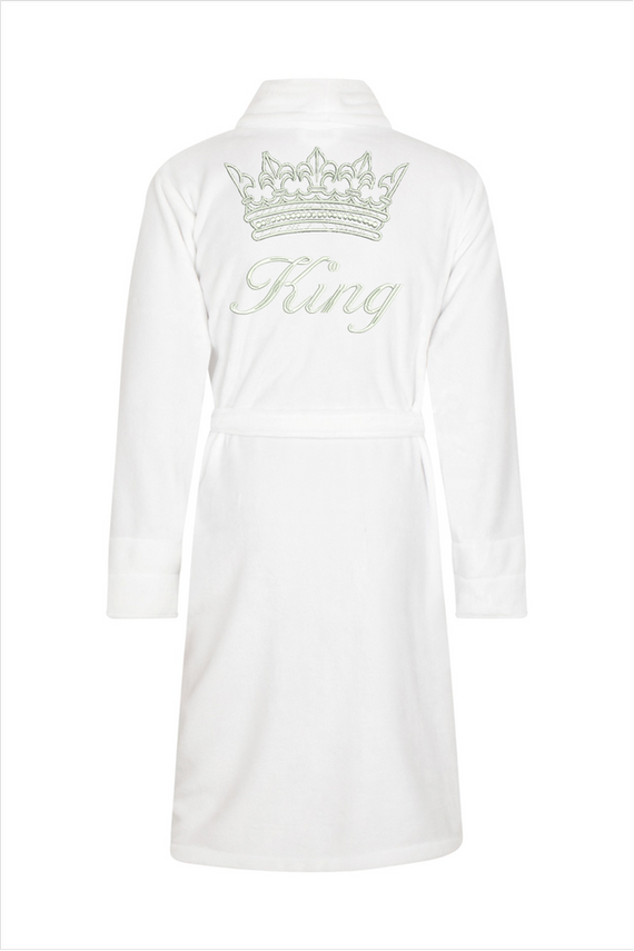 King + Korona Szlafrok męski polarowy ByShelly - biały/srebrny