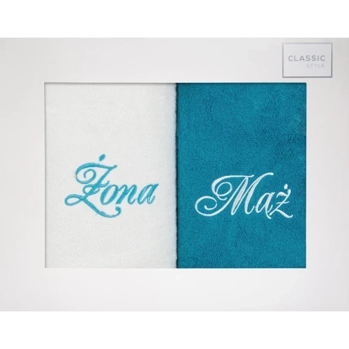 Mąż Żona Komplet ręczników w pudełku Eurofirany biały/turkus