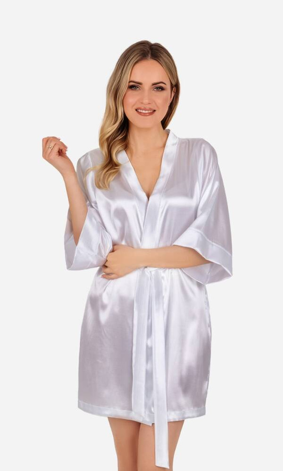 Vesna Szlafrok damski satynowy ByShelly - biały