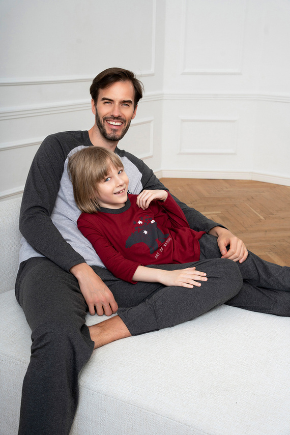 Morten Piżama chłopięca Italian Fashion bordowy/c.melanż