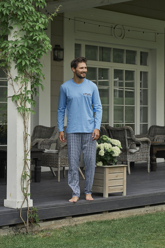 Jaromir Męska długi rękaw, długie spodnie Italian Fashion - niebieski/druk