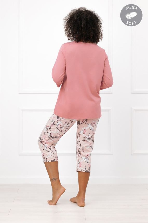 Italian Fashion Kafelia Piżama damska Mega Soft 3/4 kwiaty kieszonka