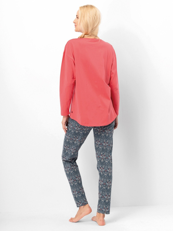 Piżama damska Key LNS 703 koralowy– bawełna, długi rękaw, elegancka