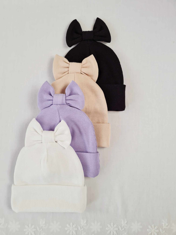 15K Czapka z kokardką prążek podwójna Marija - czarny