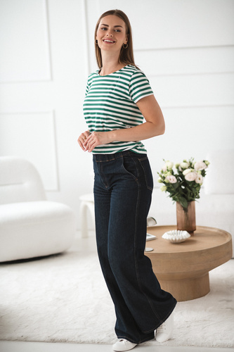 MamaFlow Milk&Love zielony– bawełniana bluzka dla karmiącej mamy z krótkim rękawem, paski