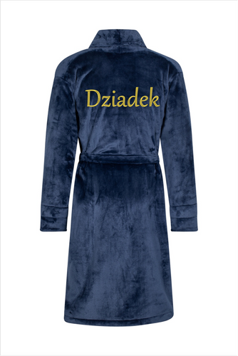 Dziadek Szlafrok męski polarowy ByShelly - granatowy/złoty