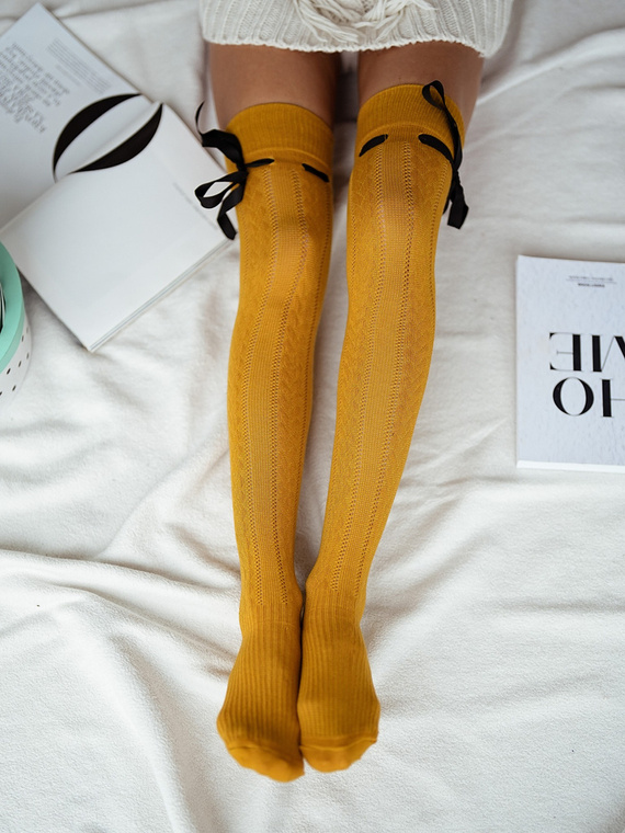 835 Wstążka Zakolanówki damskie Milena - miodowy