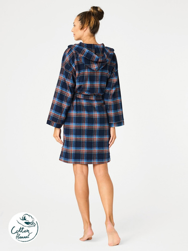 Szlafrok damski LGD 431 Key – granatowy, bawełna flanelowa, ciepły i miękki