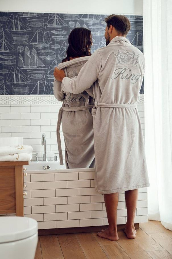 Queen&King + Korona zestaw szlafroków ByShelly - jasny szary/szary