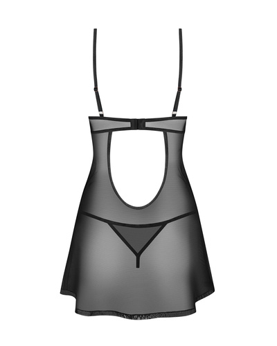 Koszulka Euridia Chemise Obsessive czarna – elegancka koszulka nocna z fiszbinami i stringami Chemise Koszulka damska Obsessive -czarny