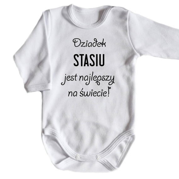 "Dziadek najlepszy na świecie z imieniem" Body długi rękaw Moocha biały