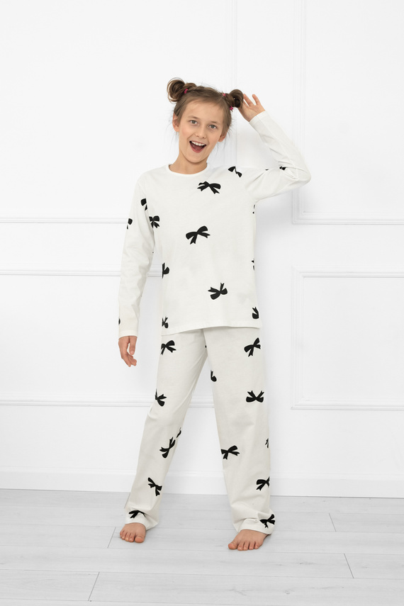 Piżama dziewczęca Fiocca– ecru, bawełna, długi rękaw i spodnie Italian Fashion 