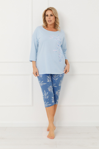 Piżama damska Erula Italian Fashion bawełna jersey 3/4 plus size- niebieska