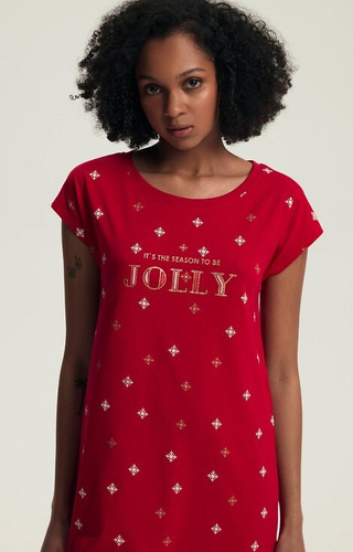 43720 Dotie Świąteczna koszula nocna damska Henderson – bawełna, krótki rękaw