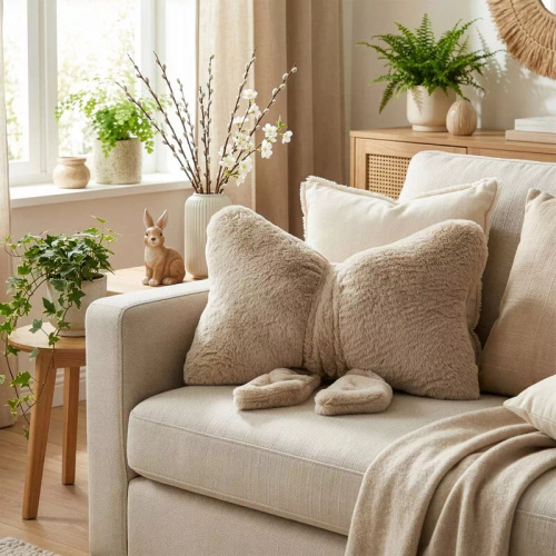 Eurofirany Wiosna 135 – poduszka dekoracyjna 37x10x30 kokarda beżowy 