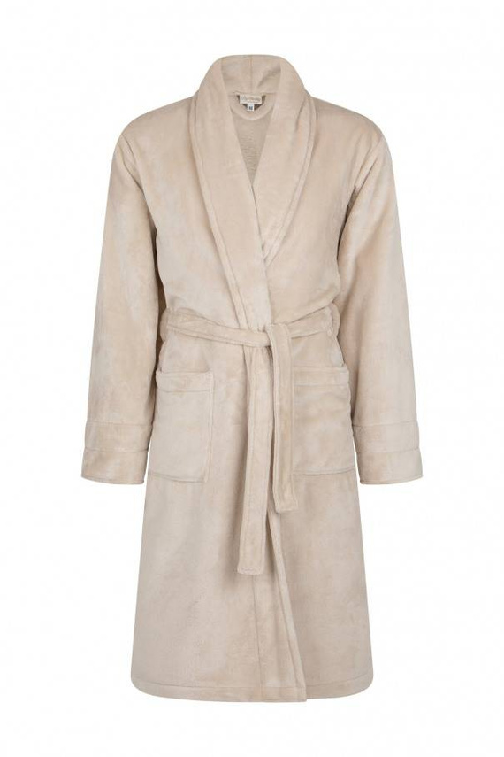 King + Korona Szlafrok męski polarowy ByShelly - beżowy/złoty