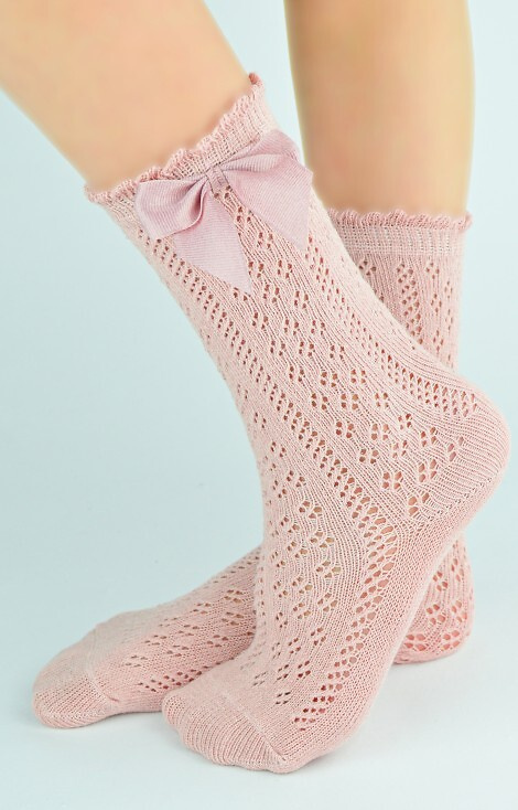 SB113 Podkolanówki niemowlęce ażurowe Noviti- różowe 