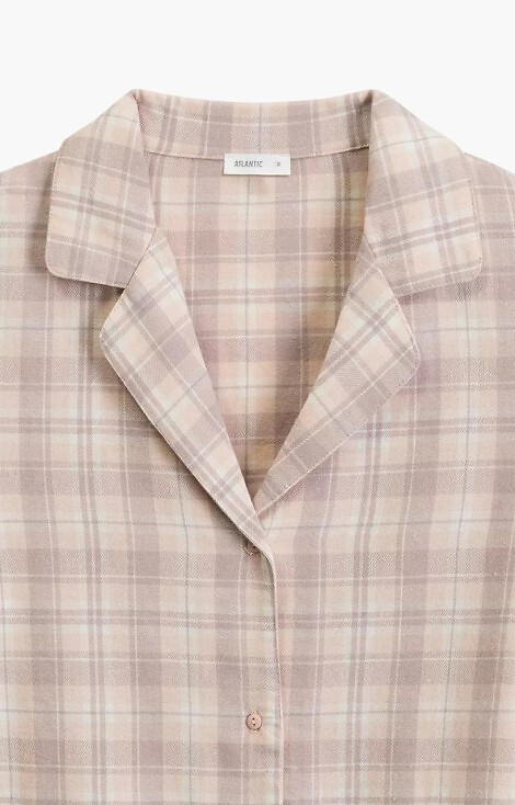 NLP-505 Piżama damska Atlantic lawendowy–  flanelowa, rozpinana, w kratkę, bawełna