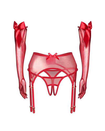 Obsessive Gifty Red 3-PCS Czerwony Komplet Pas Stringi Rękawiczki