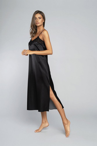 Dotyk koszula nocna wąskie ramiączko, długa Italia Fashion - czarna