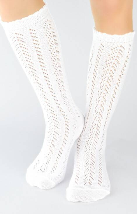 SB114 Podkolanówki Dziewczęce ażurowe Noviti- białe 