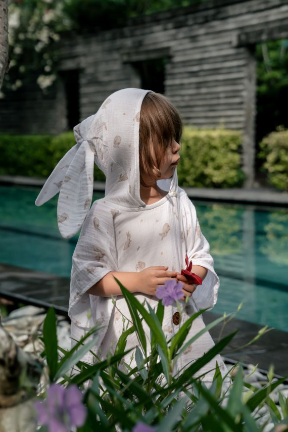 Honey Bunny Ponczo kąpielowe dziecięce z kapturem muślinowe | 100% bawełna – szybkoschnące