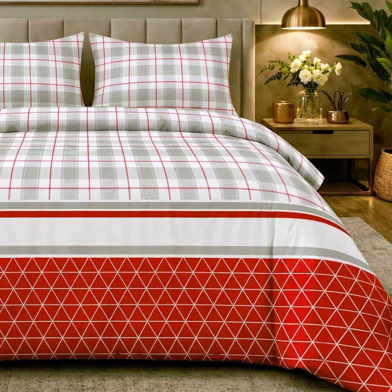 Pościel flanelowa Flanelove 31520/2 bawełna 160 g/m² szaro-czerwona kratka