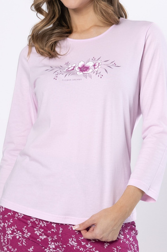 Edyta 1633 Piżama damska  Leveza bawełna liliowa – długi rękaw, wygodna