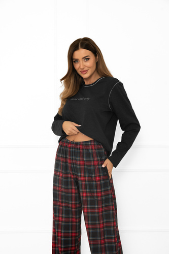 Rozana piżama damska Italian Fashion ciemny melanż– bawełniana, długi rękaw i spodnie, krata 