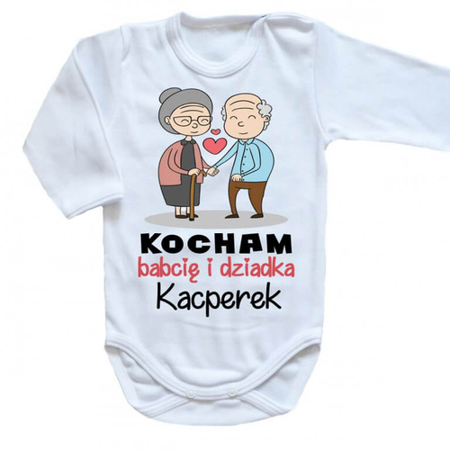 "KOCHAM babcię i dziadka z imieniem" Body długi rękaw Moocha biały